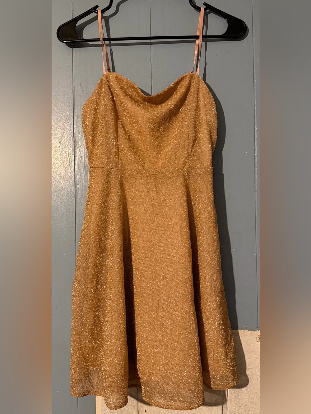 NWT SHEIN Gold Glitter Cowl Neck Cami Dress - Small (4)